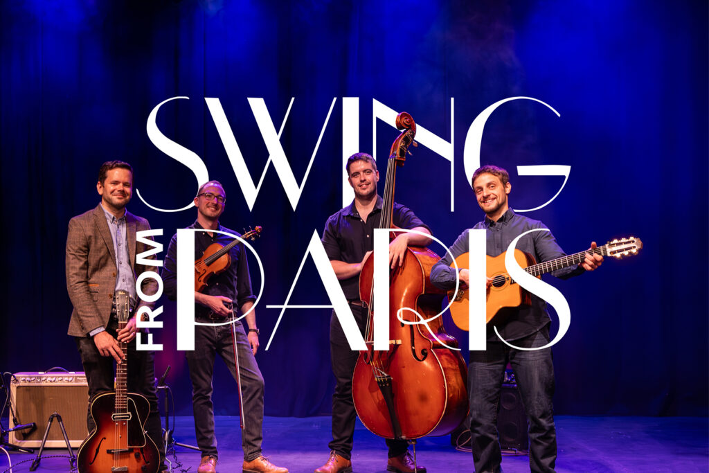 SFP 1800x1200 - Bromsgrove Arts Swing From Paris: From left to right: Andy Bowen (guitar), Fenner Curtis (violin), Tomasz Williams (double bass), Sam Hughes (guitar)