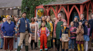 The cast of GROW looking up towards the sky